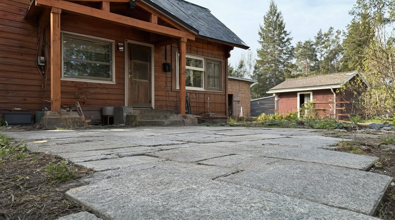 Naturstensläggning med granithällar